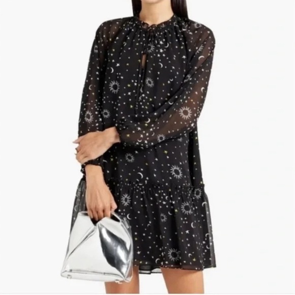 DEREK LAM 10 CROSBY Juno Celestial dress 6 moon+stars black chiffon flowy NEW​ - Picture 2 of 8